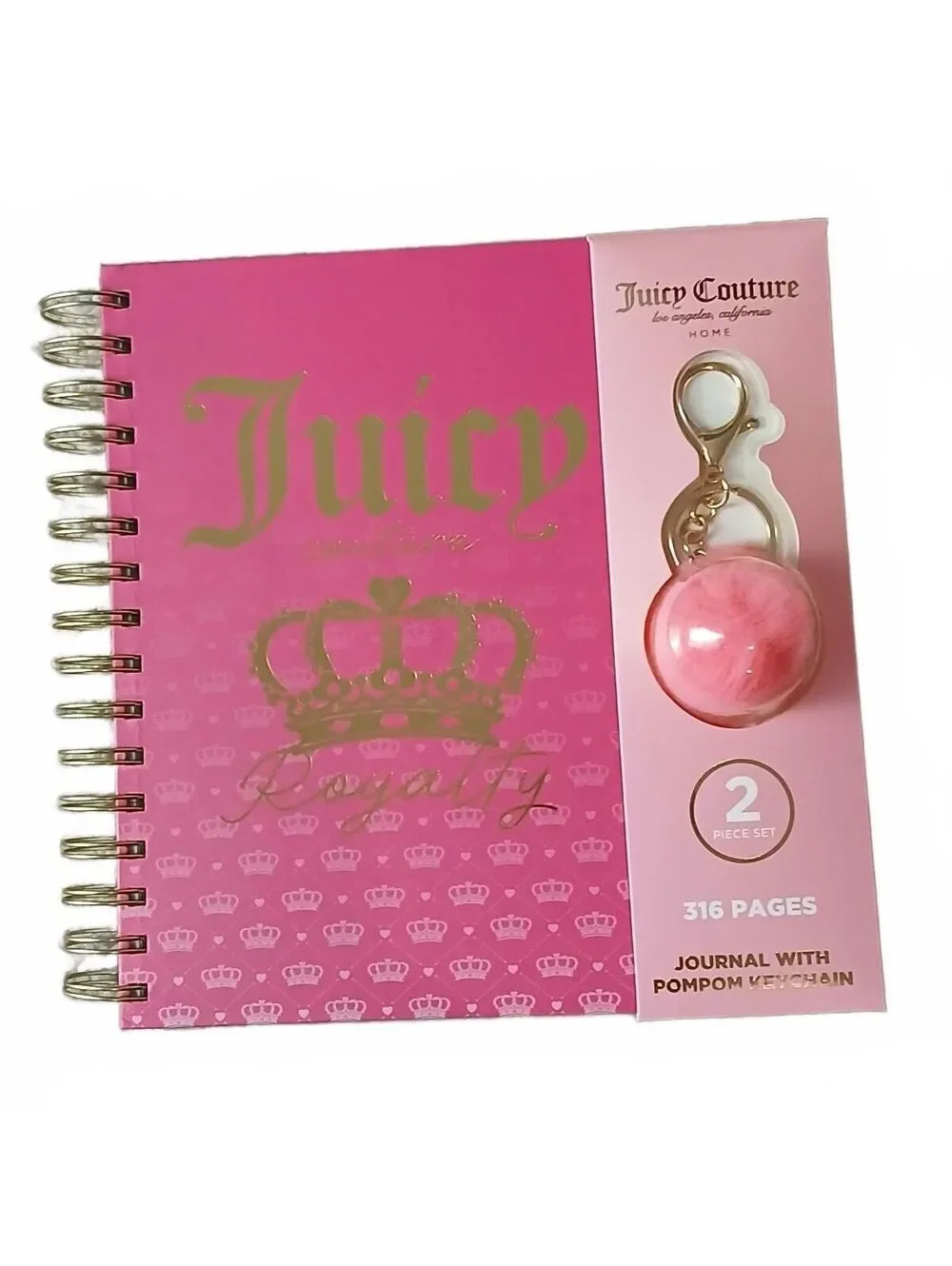 Juicy Couture Royalty Journal with Pom Pom Keychain 316 Pages NWT Pink Gold